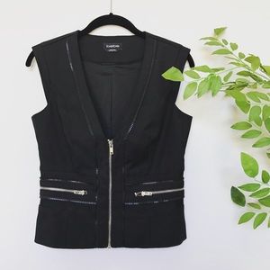 Bebe Blazer Vest With Zipper Detail, Black